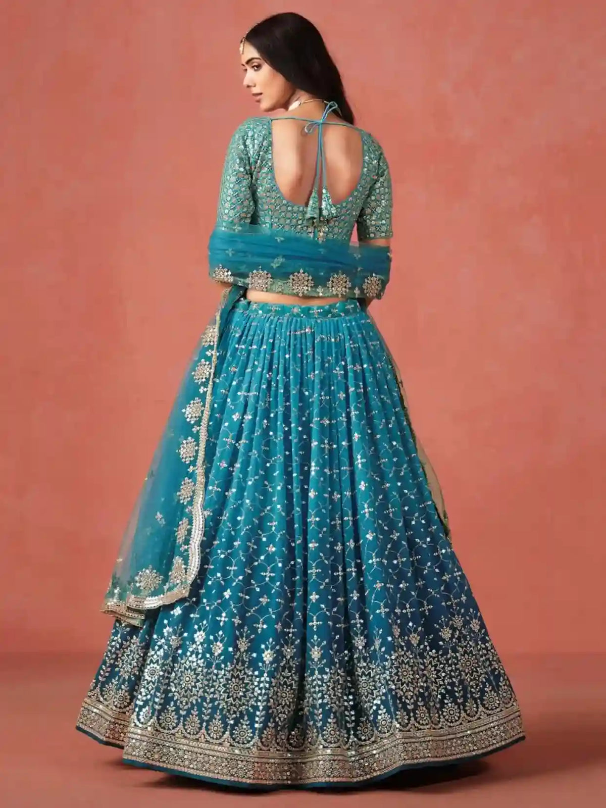 Teal Blue Embroidered Lehenga Choli – A Masterpiece of Elegance and Tradition