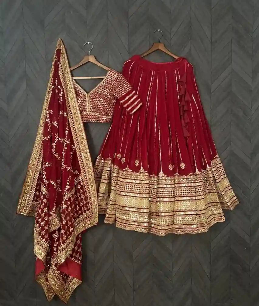Heavy Sequins & Zari Embroidered Velvet Lehenga Choli