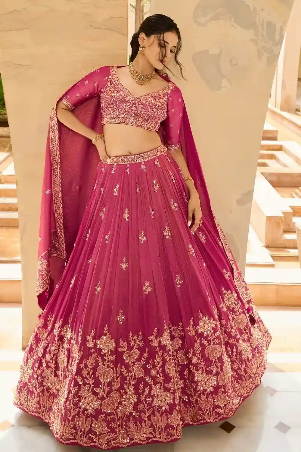 Majestic Rose Pink Embroidered Lehenga Choli – US Trend Couture Bridal Edition