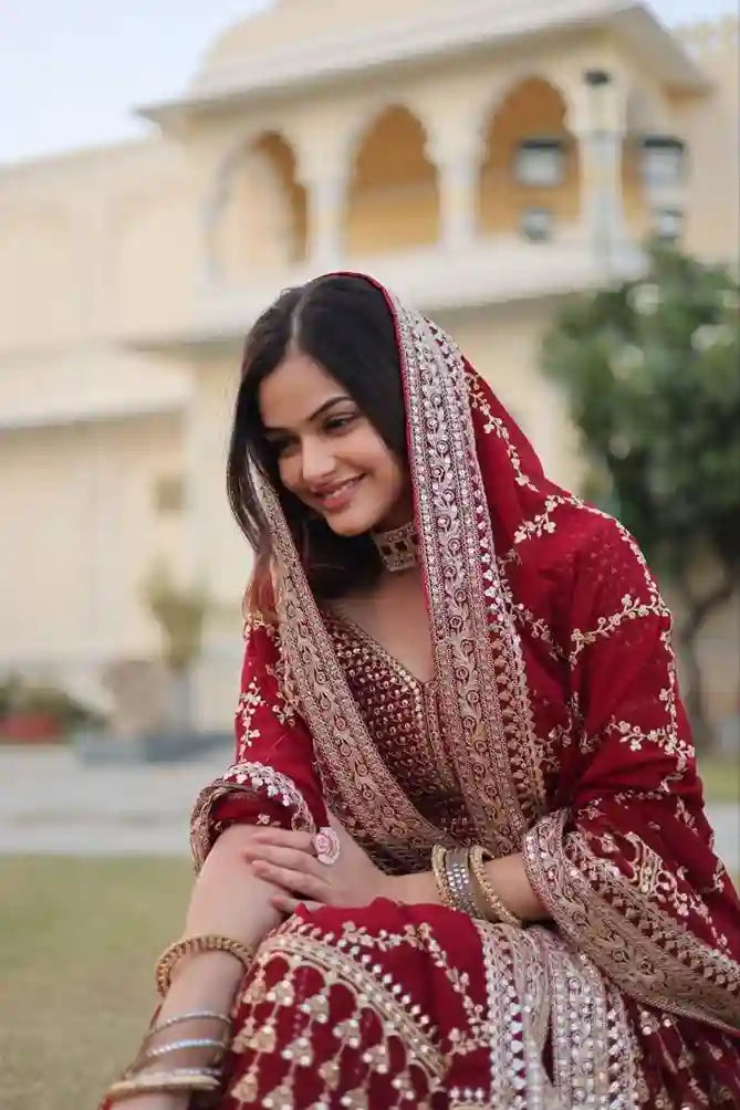 Heavy Sequins & Zari Embroidered Velvet Lehenga Choli