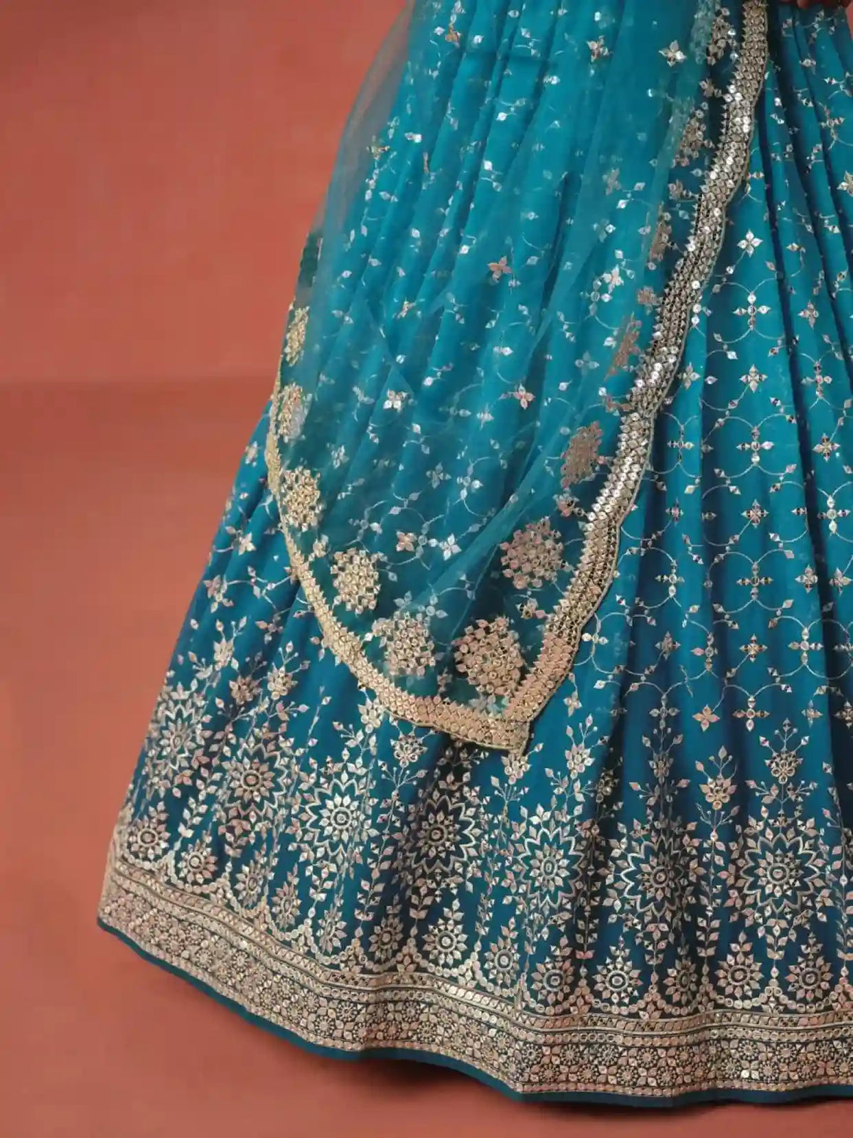Teal Blue Embroidered Lehenga Choli – A Masterpiece of Elegance and Tradition