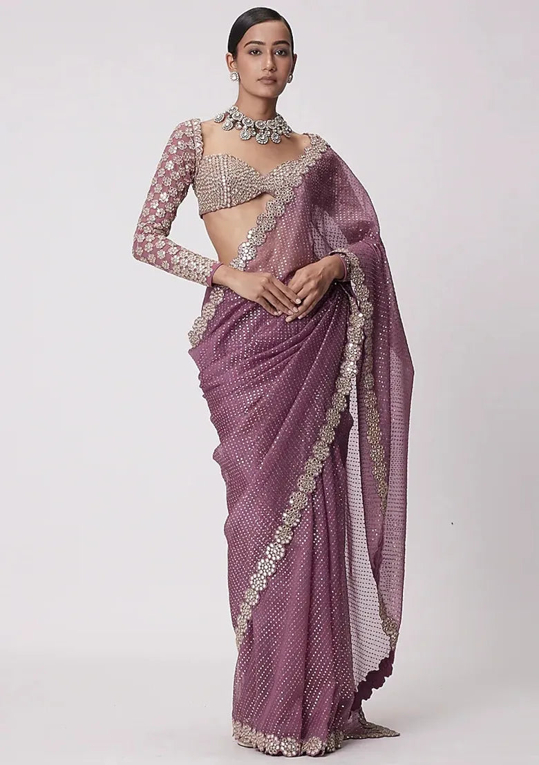 Purple Embellished Saree – Regal Craftsmanship with Global Market Appeal