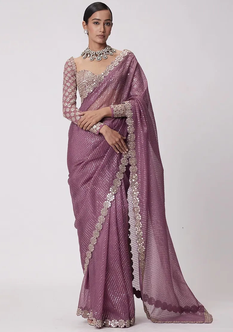 Purple Embellished Saree – Regal Craftsmanship with Global Market Appeal