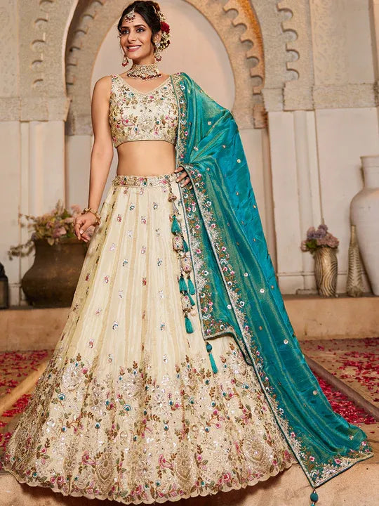 Royal Emerald Green Embroidered Lehenga Choli Set