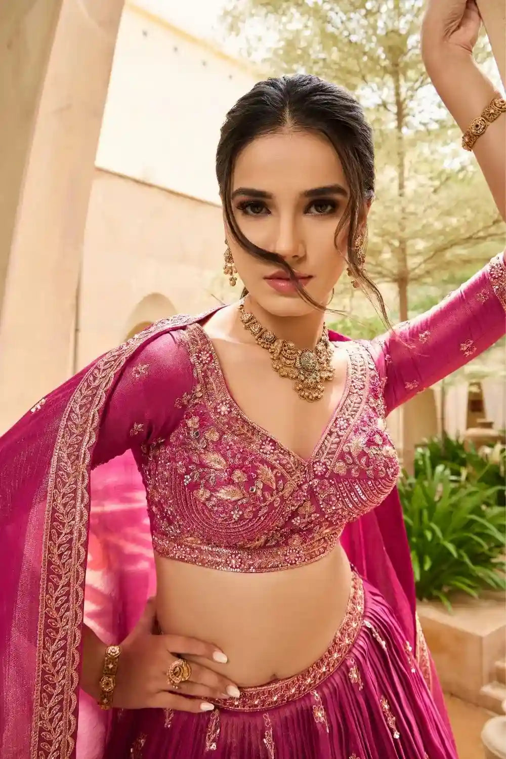 Majestic Rose Pink Embroidered Lehenga Choli – US Trend Couture Bridal Edition