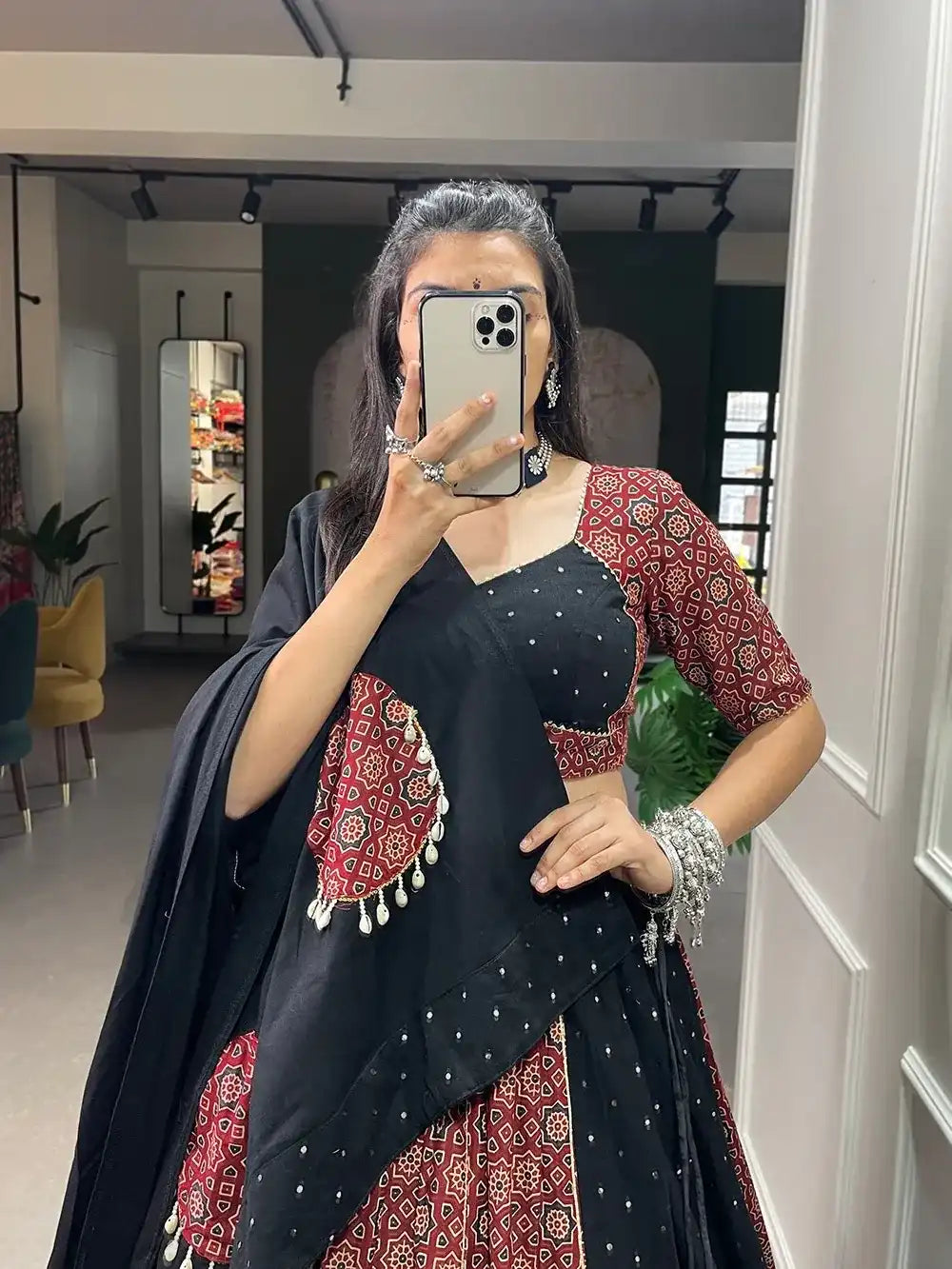 Black & Maroon Bandhani Print Chaniya Choli