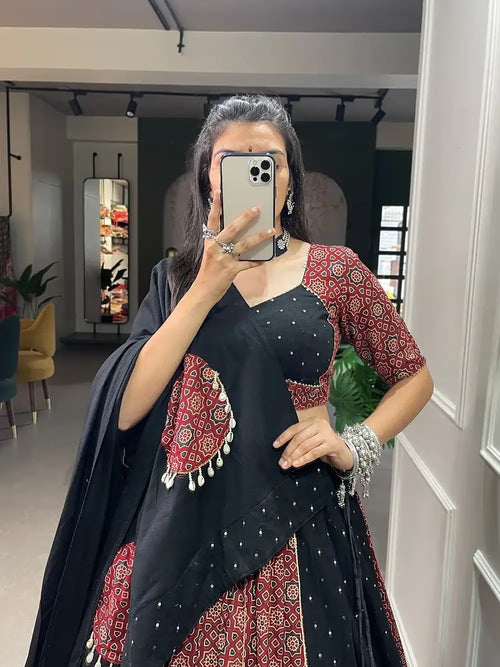 Black & Maroon Bandhani Print Chaniya Choli