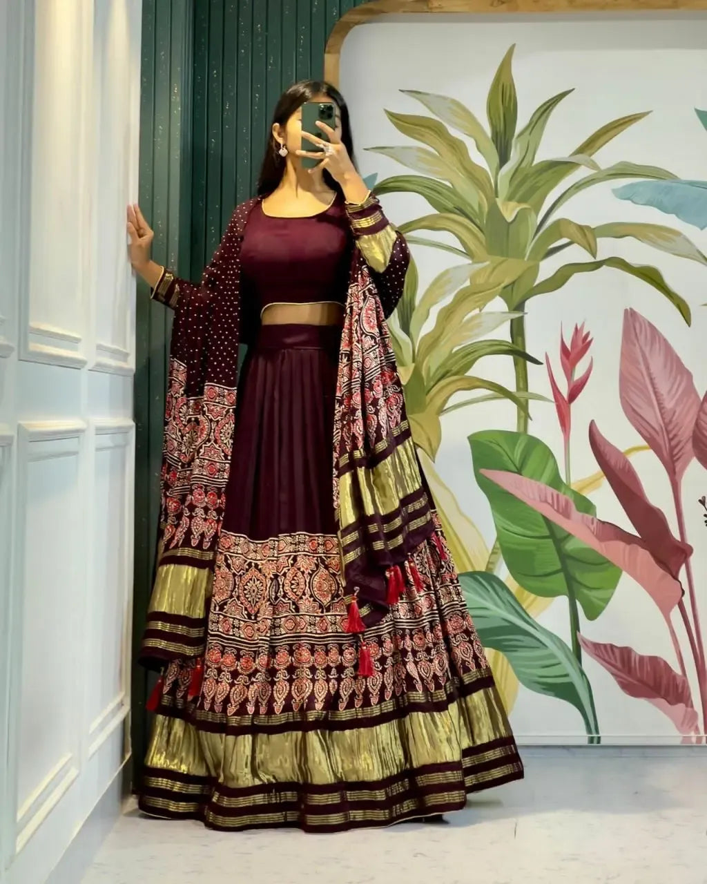 Red Bandhani Printed Chaniya Choli
