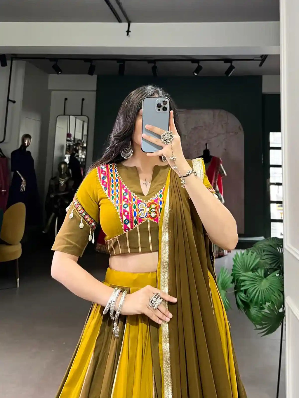 Dual Heritage Mustard & Olive Chaniya Choli – Tradition with a Global Statement