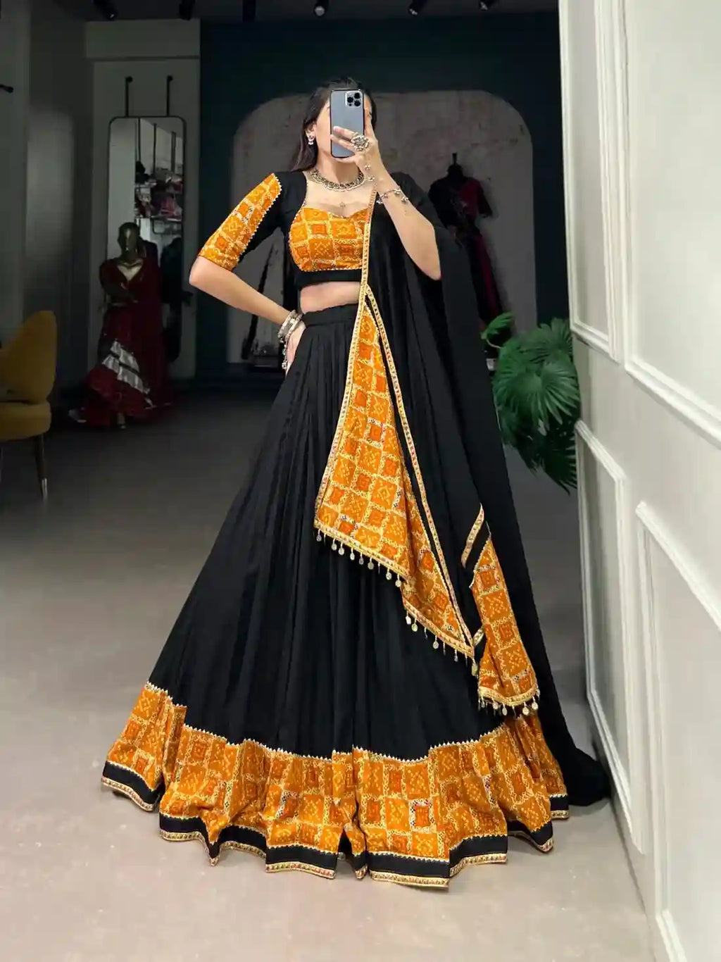 Mehendi Ruby Chaniya Choli – Vibrant Contrast, Timeless Grace