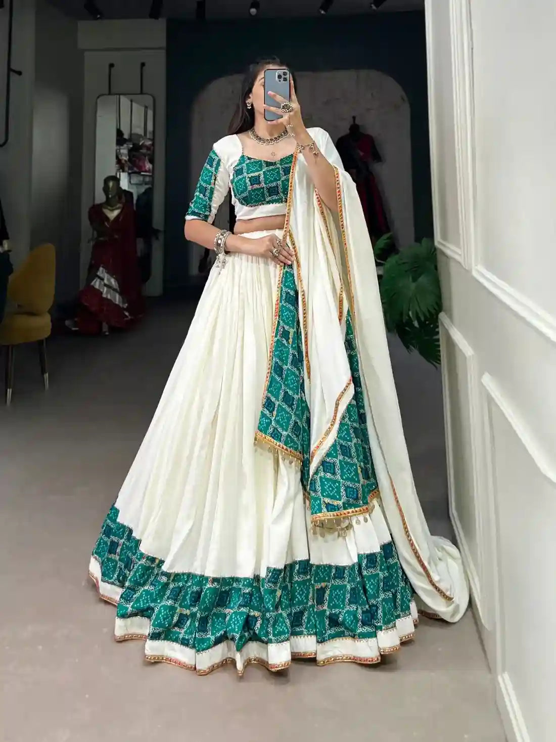 Mehendi Ruby Chaniya Choli – Vibrant Contrast, Timeless Grace