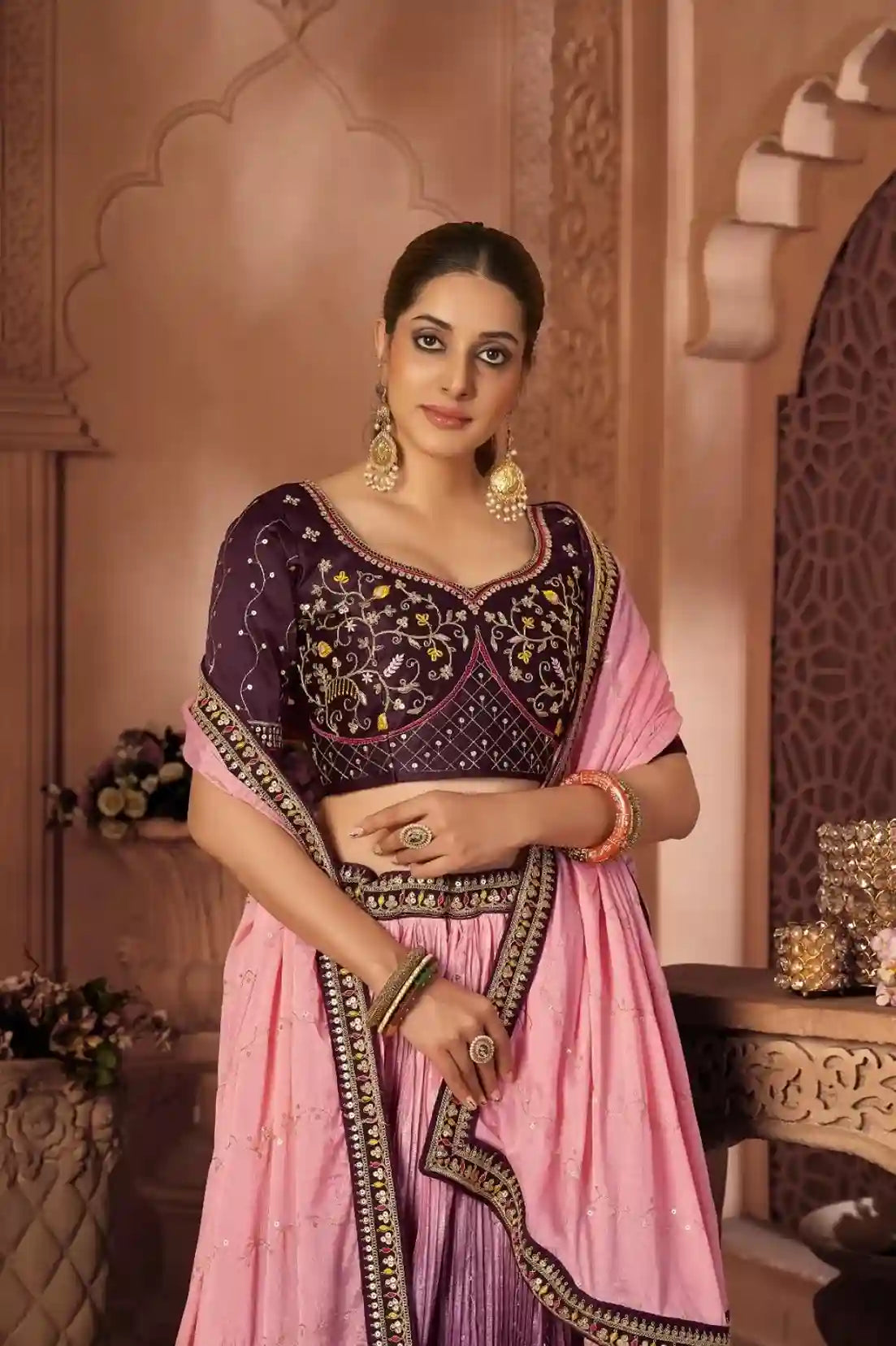 Royal Purple & Pink Ombre Bridal Lehenga Choli