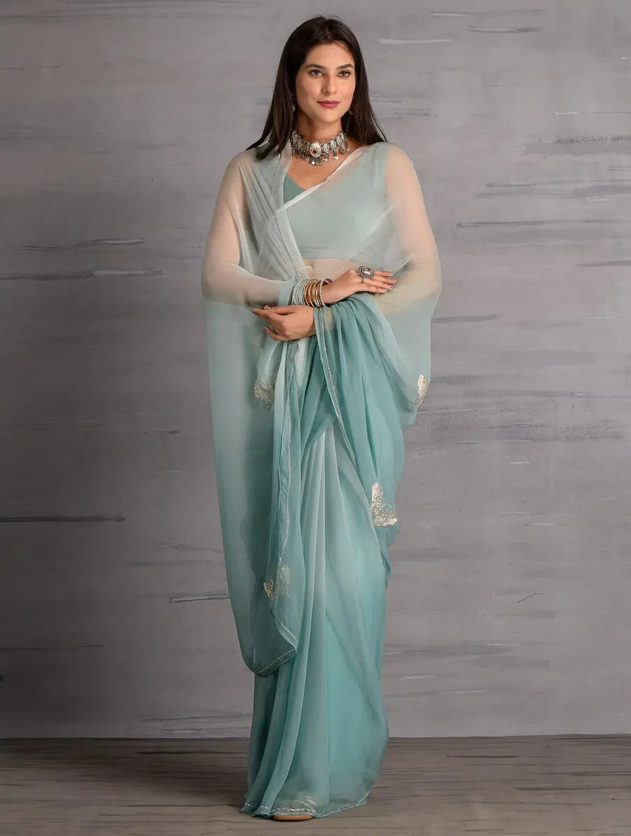 Light Green Sheer Saree – Ethereal Elegance with Global Style Capital